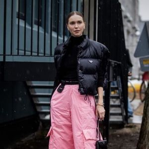 Authentic PRADA women’s black puffer logo vest